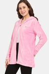 Rosaline Minky Plush Fleece Knit Poly Hooded Cardigan - Candy Pink — thumbnail 2